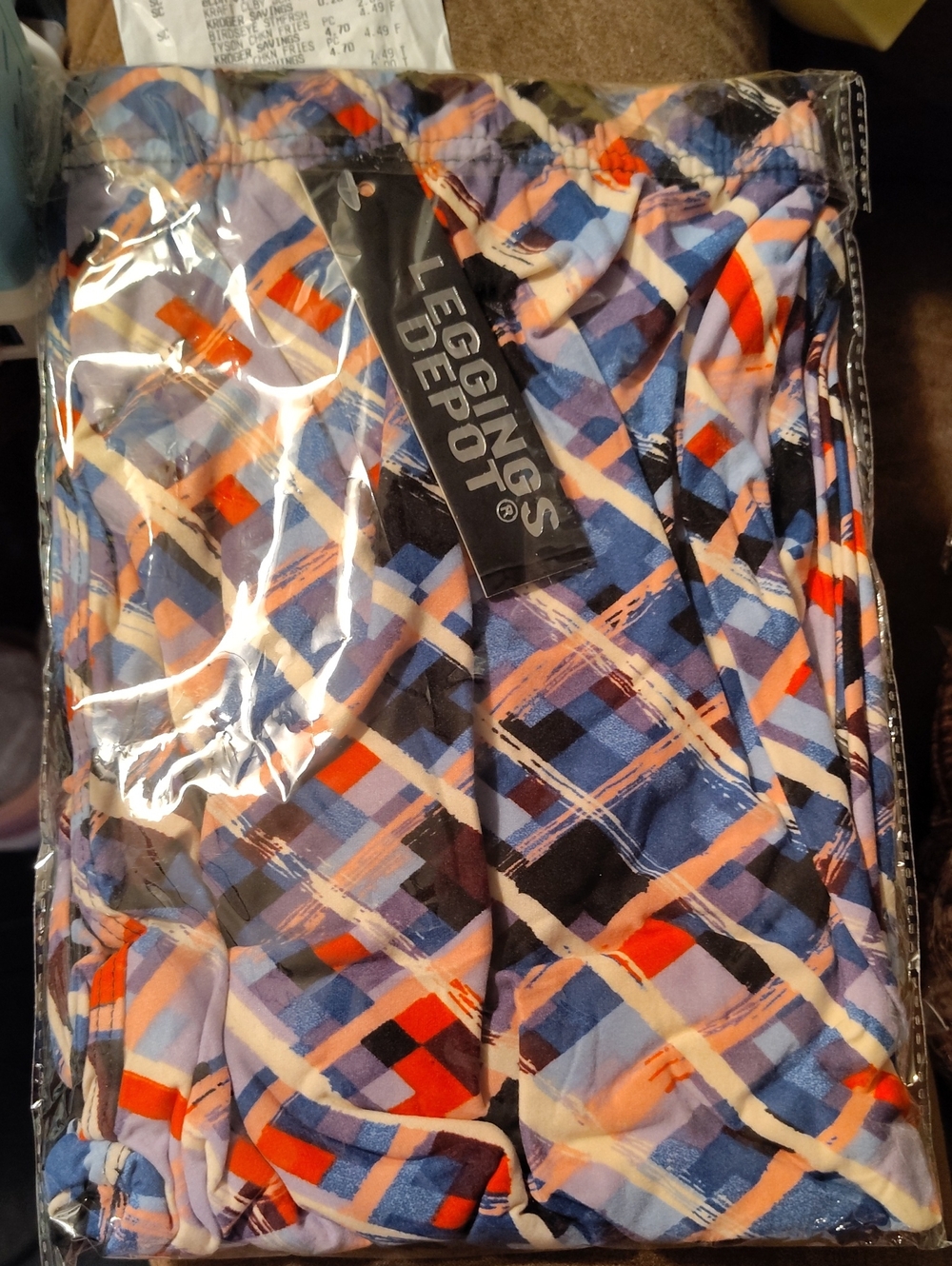 Leggings Depot Women's Plus Size Plaid Leggings - Blue, Orange & Black